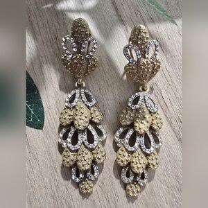 Vintage Style Gold Plated Hollow Crystal Dangle Earrings